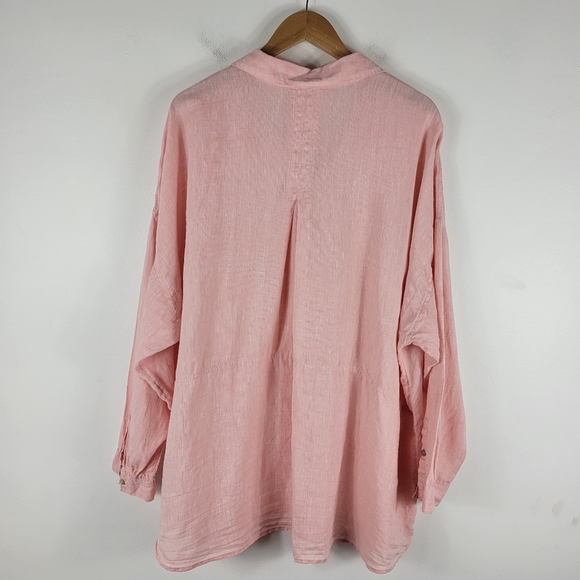 J. Jill Pink Love Linen Slub Long Sleeve Button Up Shirt Pink - Picture 9 of 12